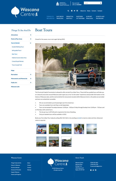 Wascana Centre homepage screenshot