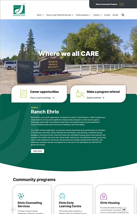 Ranch Ehrlo Society homepage screenshot